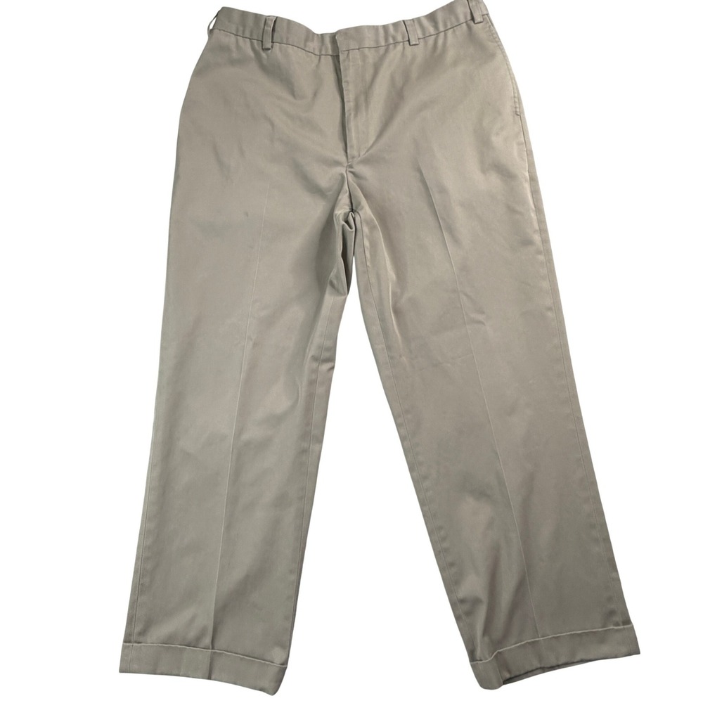 LL Bean Mens Chino Trousers Khaki Tan Flat Front Cuffed Pants Size 36in. x 27in.